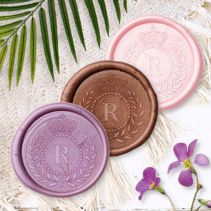 Royal Crown Laurel Wreath Classic Monogrammed Wax Seal Sticker