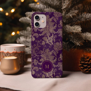 Royal Purple Gold Damask Monogram iPhone 11 Case