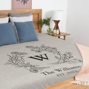 Rustic Farmhouse Family Botanical Monogram Beige Duvet Cover