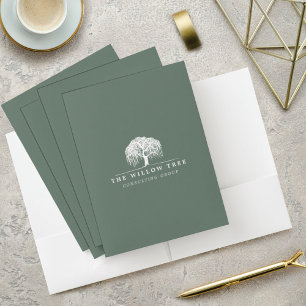 Rustic & Modern Olive Green Willow Tree Logo Pocket Folder