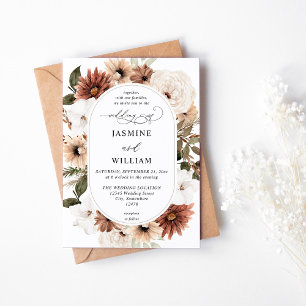 Rustic Neutral Boho Floral Wedding Invitation