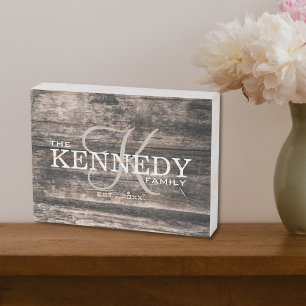 Rustic Wood Family Monogram Last Name Wooden Box Sign