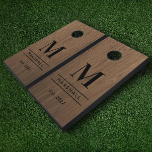 Rustic Wood Grain Personalized Wedding Monogram Cornhole Set