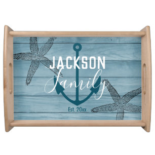 Rustic Wood Starfish Custom Family Beach House Serving Tray