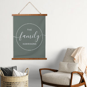 Sage Green Custom Family Monogram Farmhouse Wall Hanging Tapestry