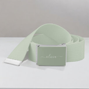 Sage Green Minimalist Modern Monogram Elegant  Belt