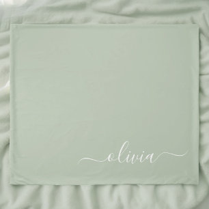 Sage Green Minimalist Modern Monogram Elegant Duvet Cover