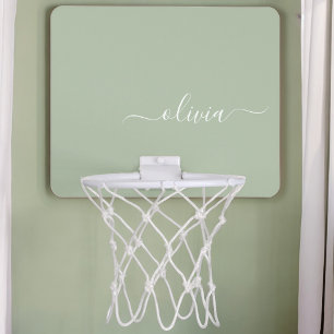 Sage Green Minimalist Modern Monogram Elegant Mini Basketball Hoop