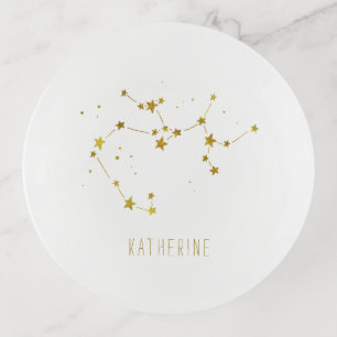 Sagittarius   Minimalist Gold Zodiac Monogram Trinket Tray