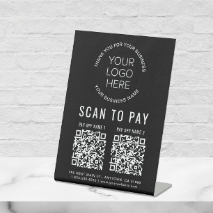 Scan to Pay 2 QR Codes Business Logo Black Pedestal Sign