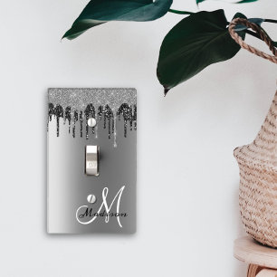 Silver Monogram Glitter Drips Pretty Light Switch 