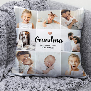 Simple and Chic   Heart Photo Collage for Grandma Throw Pillow