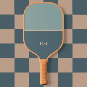 Simple Blue Green Monogram Initials Pickleball Paddle