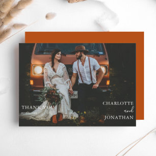 Simple Botanical Bohemian Terracotta Photo Wedding Thank You Card