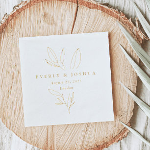 Simple Botanical Stem Wedding Monogram Foil Napkins