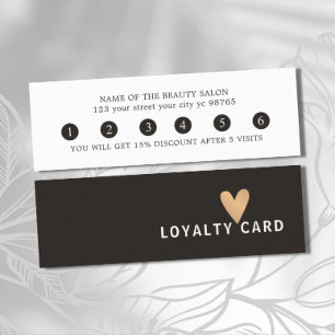 Simple Elegant Black White Faux Gold Heart Loyalty Card