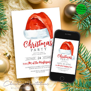 Simple Festive Santas Hat Christmas Party Invitation