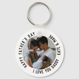 Simple Happy Father's Day Love You Daddy Photo Keychain