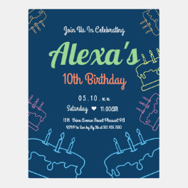 Simple Neon 10th Birthday Invitation