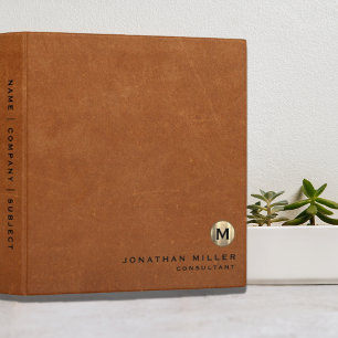 Simple Sable Leather Gold Monogram 3 Ring Binder