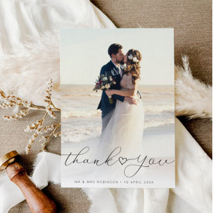 simple script newlyweds wedding photo thank you card