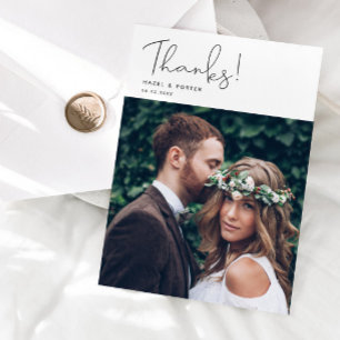 Simple Thanks Script Modern Wedding Photo Thank You Card