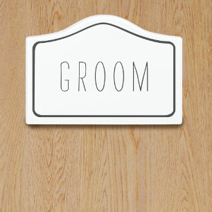 Simple White Groom Changing Room Door Sign