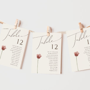 Simple Wildflower   Beige Table Number Chart