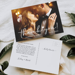 Simply Chic Script Wedding Photo Thank You Postcard