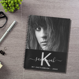 Sketchbook custom photo black white monogram notebook