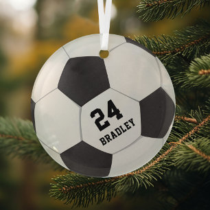 Soccer Football Gift   Name Number Glass Ornament