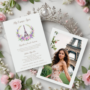 Spanish Quinceañera Romantic Eiffel Tower Photo Invitation