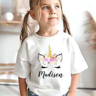 Sparkly Unicorn with Eyelashes Personalized Kids T-Shirt