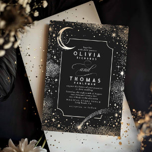 Starry Night Moon Shooting Star Celestial Wedding Invitation