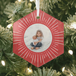 Sunburst Personalized Photo   Red Glass Ornament