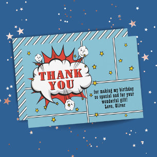 Superhero Comic Speech Bubble Boy Birthday Thank You Card