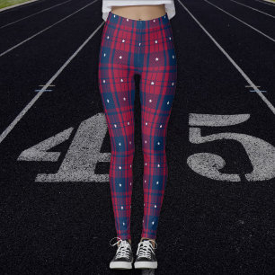 Tartan - Patriotic - Red Blue White Stars Leggings