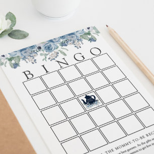 Tea Party Blue Floral Baby Bingo Game Card