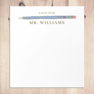 Teacher Gift Custom Illustrated Blue Pencil Notepad