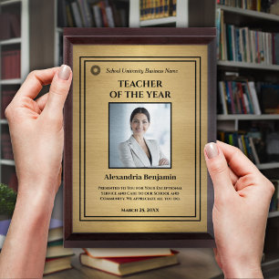 Teacher of the Year Photo Logo Gold Personalize   Award Plaque