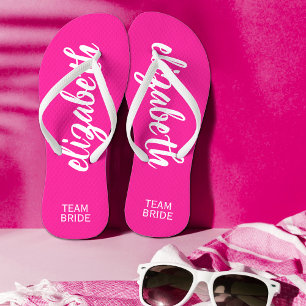 Team Bride Hot Pink and White Personalized Flip Flops