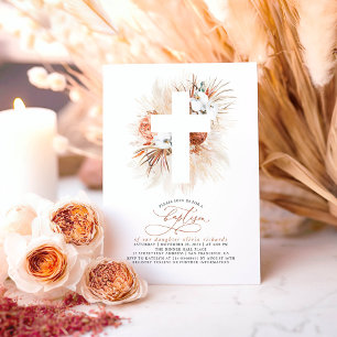 Terracotta Floral Pampas Grass Modern Baptism Invi Invitation