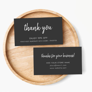 Thank You Black   Modern Minimalist Handwritten Discount Card