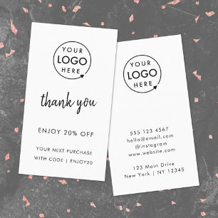 Thank You   Business Logo Modern White Discount Card