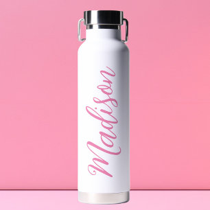 Trendy Pink Girls Name Handwritten Script Custom Water Bottle