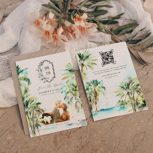 Tropical Beach Palm Trees   Photo Save the Date