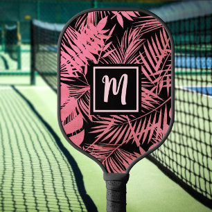 Tropical Monogram Rose Pink Palm Leaf Bold Modern Pickleball Paddle