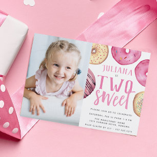 Two Sweet   Donut 2nd Birthday Party Photo Invitation