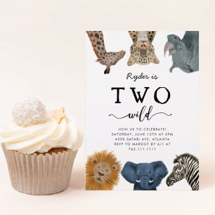 Two Wild Safari Animals 2nd Birthday Invitation