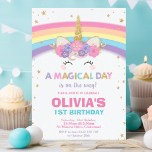 Unicorn Birthday Invitation 1st Birthday Party